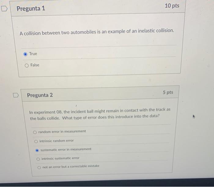 Solved 10 pts Pregunta 1 A collision between two automobiles | Chegg.com