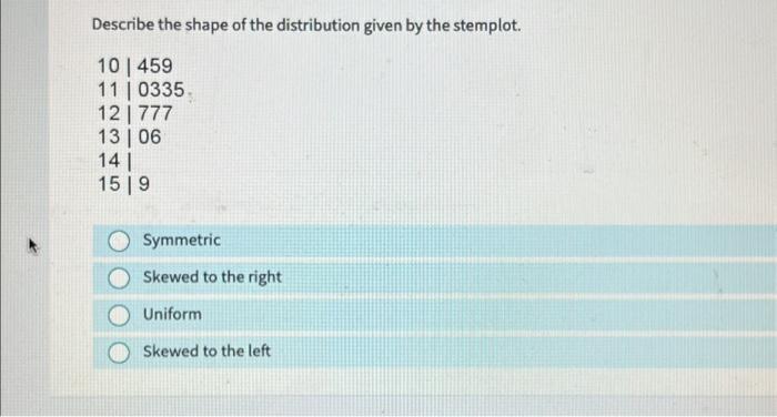 Solved Describe the shape of the distribution given by the | Chegg.com