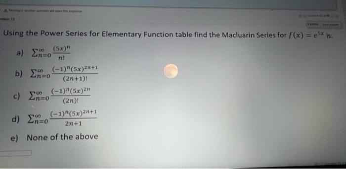 Solved Using the Power Series for Elementary Function table | Chegg.com