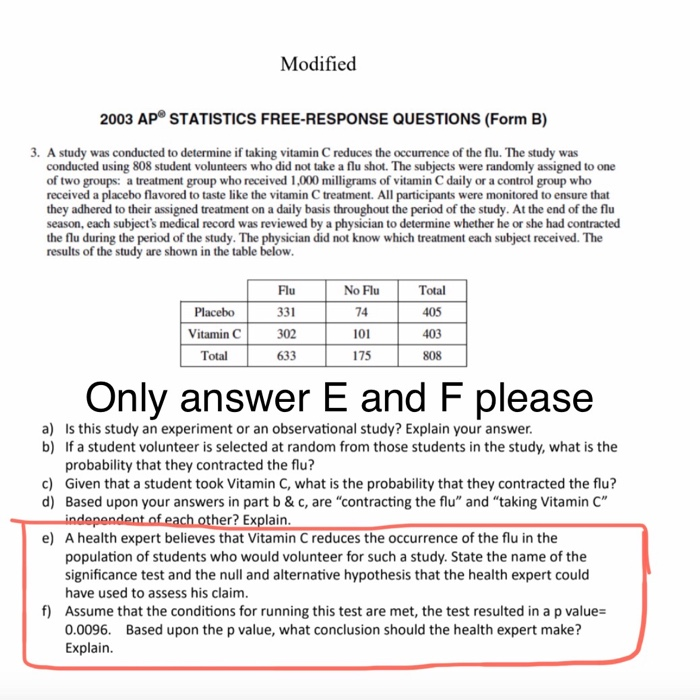 Solved Modified 2003 APⓇ STATISTICS FREE-RESPONSE QUESTIONS | Chegg.com