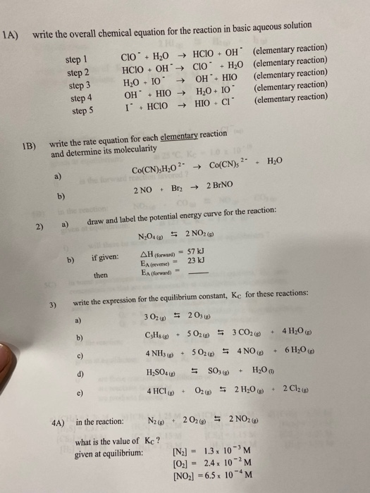 Solved 1A) write the overall chemical equation for the | Chegg.com