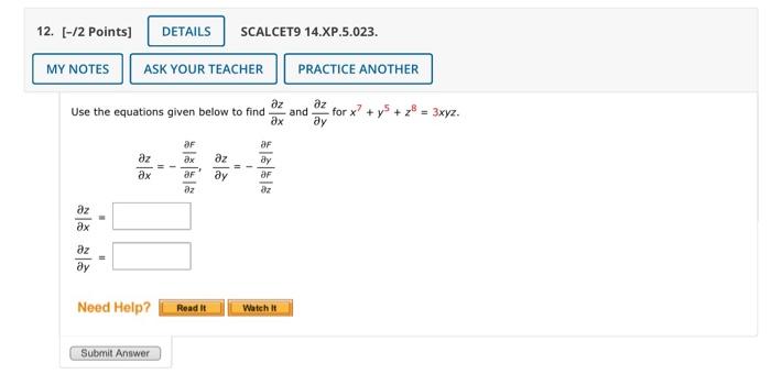 Solved Use The Equations Given Below To Find ∂x∂z And ∂y∂z 0249