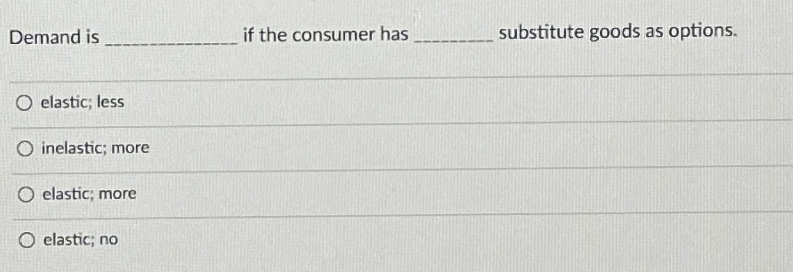 Solved Demand is if the consumer has substitute goods as | Chegg.com