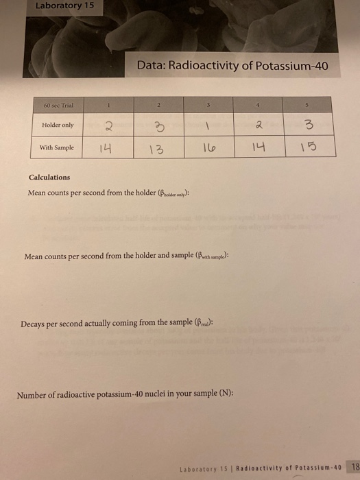 Solved Laboratory 15 Data Radioactivity Of Potassium40