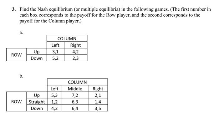Solved 3. Find the Nash equilibrium (or multiple equilibria) | Chegg.com
