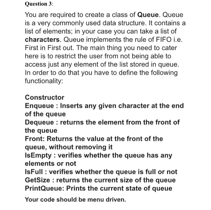 Solved Question 3: You are required to create a class of | Chegg.com
