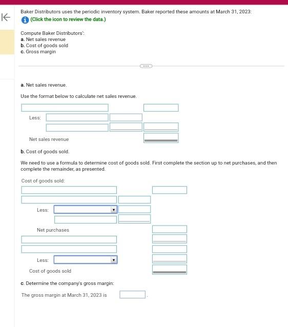 Solved Baker Distributors uses the periodic inventory