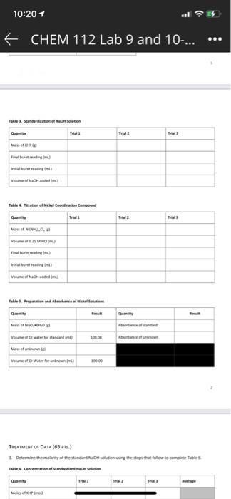 10:20 1 CHEM 112 Lab 9 and 10-... REPORT SHEET FOR | Chegg.com