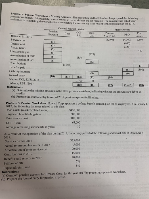 Solved Problem 4. Po Em 4. Pension Worksheet-Missing | Chegg.com