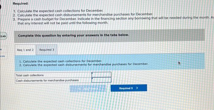 Solved You have been asked to prepare a December cash budget | Chegg.com