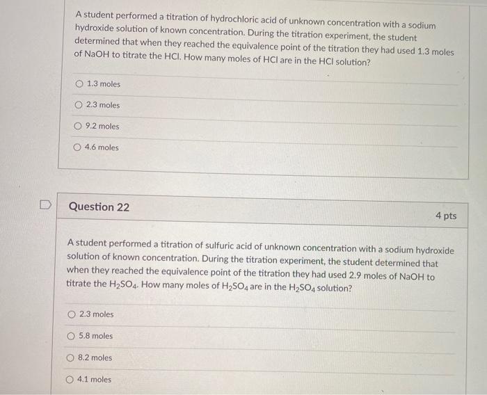 Solved A Student Performed A Titration Of Hydrochloric Acid | Chegg.com