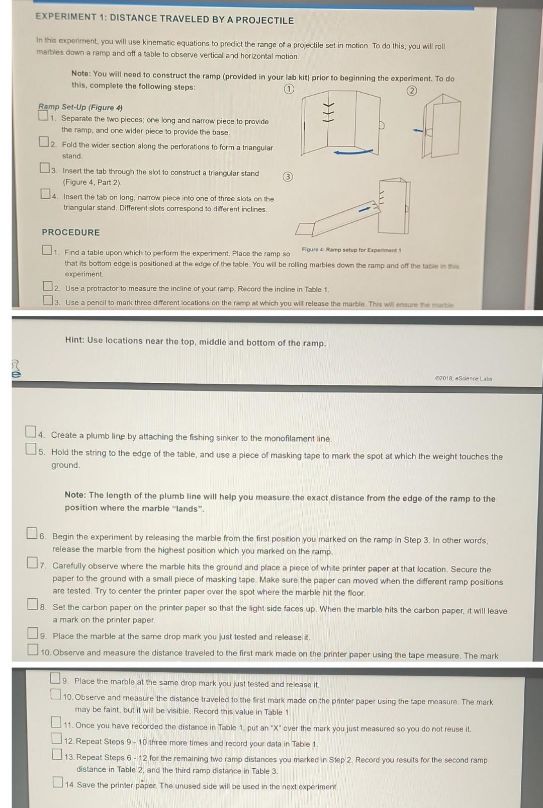 experiment 1 distance traveled by a projectile