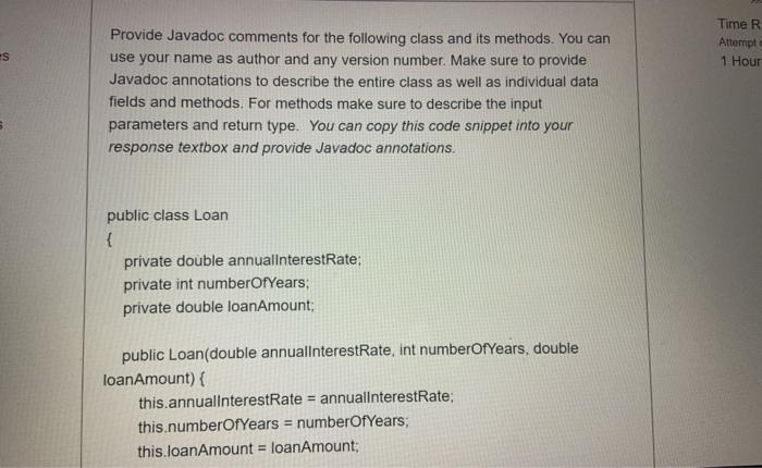 Solved Time R Attempt 1 Hour es Provide Javadoc comments for | Chegg.com