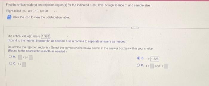 Solved Find the critical value(s) and rejection region(s) | Chegg.com