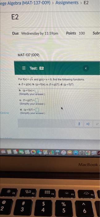 Solved E2 Due Wednesday by 11:59pm Points 100 MAT-137 (009) | Chegg.com