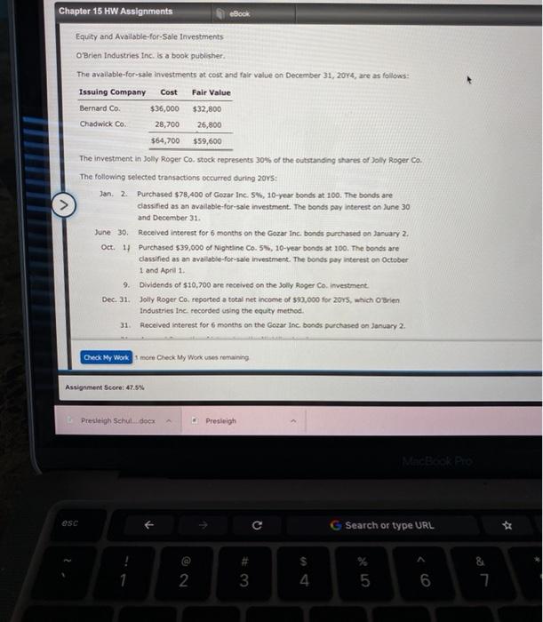 Solved Chapter 15 HW Assignments eBook Cost Fair Value | Chegg.com