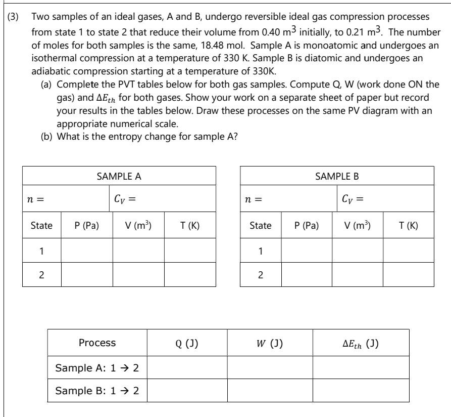 Solved (3) Two samples of an ideal gases, A and B, undergo | Chegg.com