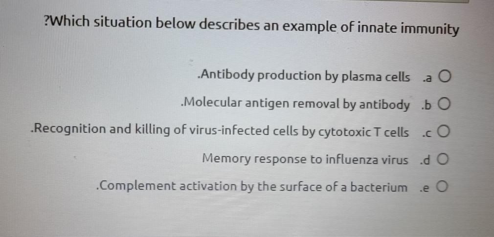 Solved ?hich situation below describes an example of innate | Chegg.com