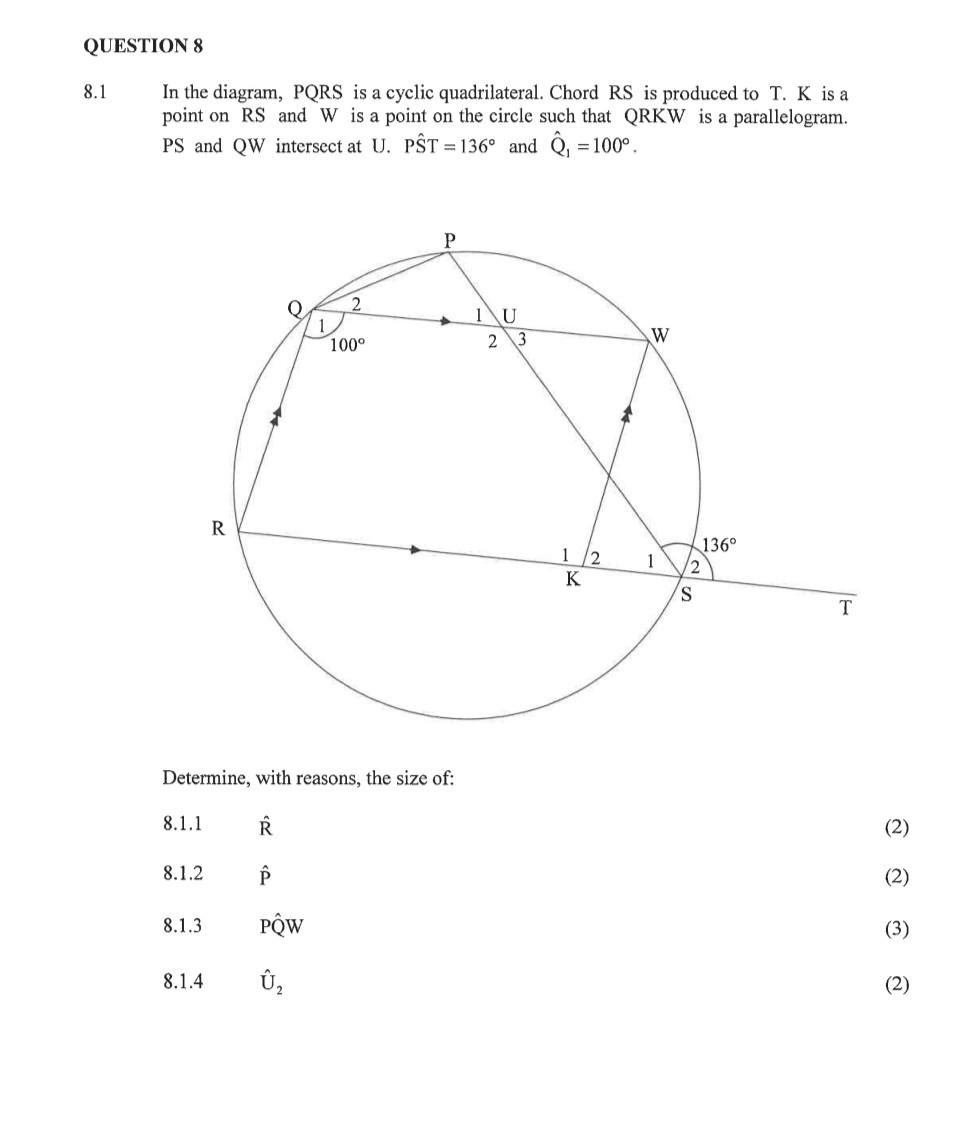 Solved 8.1 In the diagram, PQRS is a cyclic quadrilateral. | Chegg.com