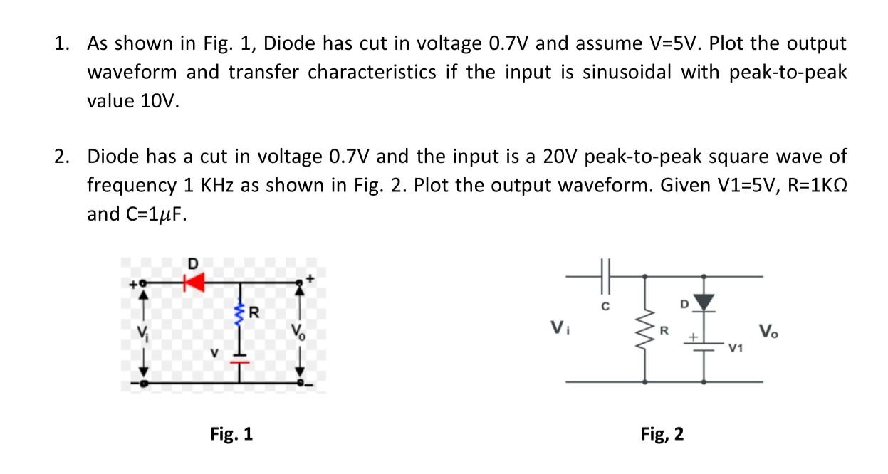 Solved 1. As shown in Fig. 1, Diode has cut in voltage 0.7 V