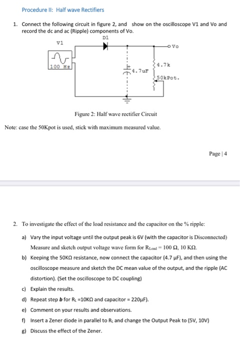 Halwave Reticier Metered Connection Solved Procedure II: Half wave Rectifiers 1. Connect the | Chegg.com
