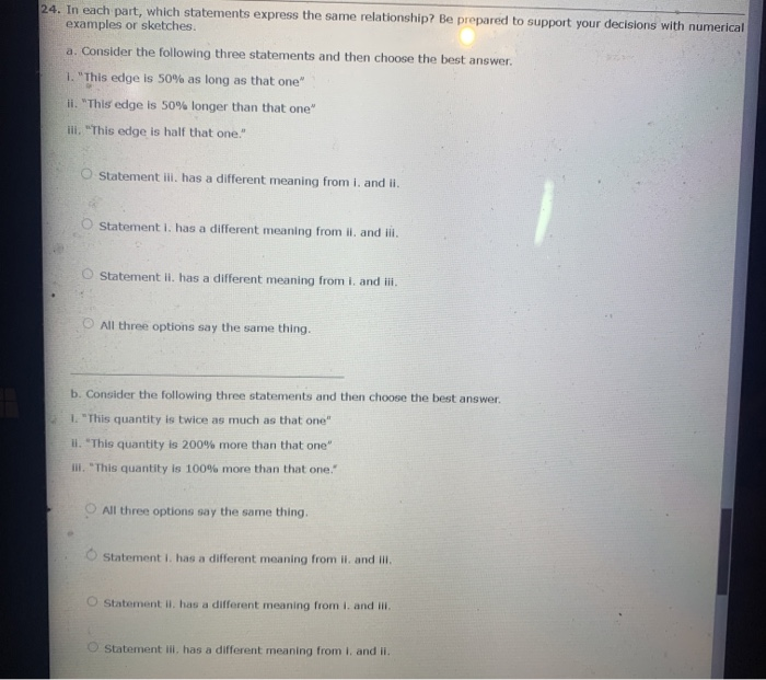 Solved 24 In Each Part Which Statements Express The Same Chegg Com