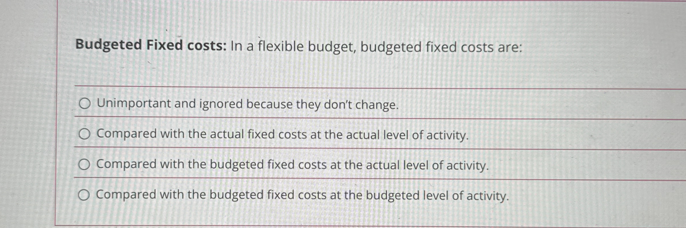 Solved Budgeted Fixed costs: In a flexible budget, budgeted | Chegg.com