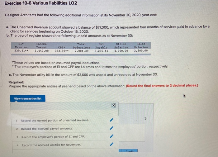 Solved Exercise 106 Various liabilities LO2 Designer