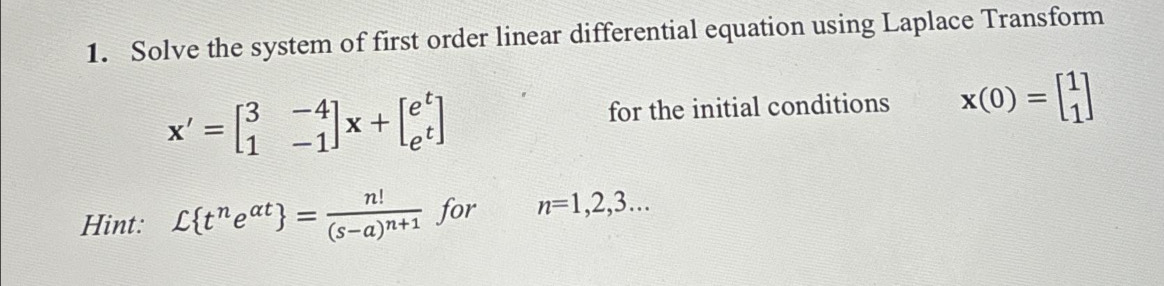Solved Solve the system of first order linear differential | Chegg.com