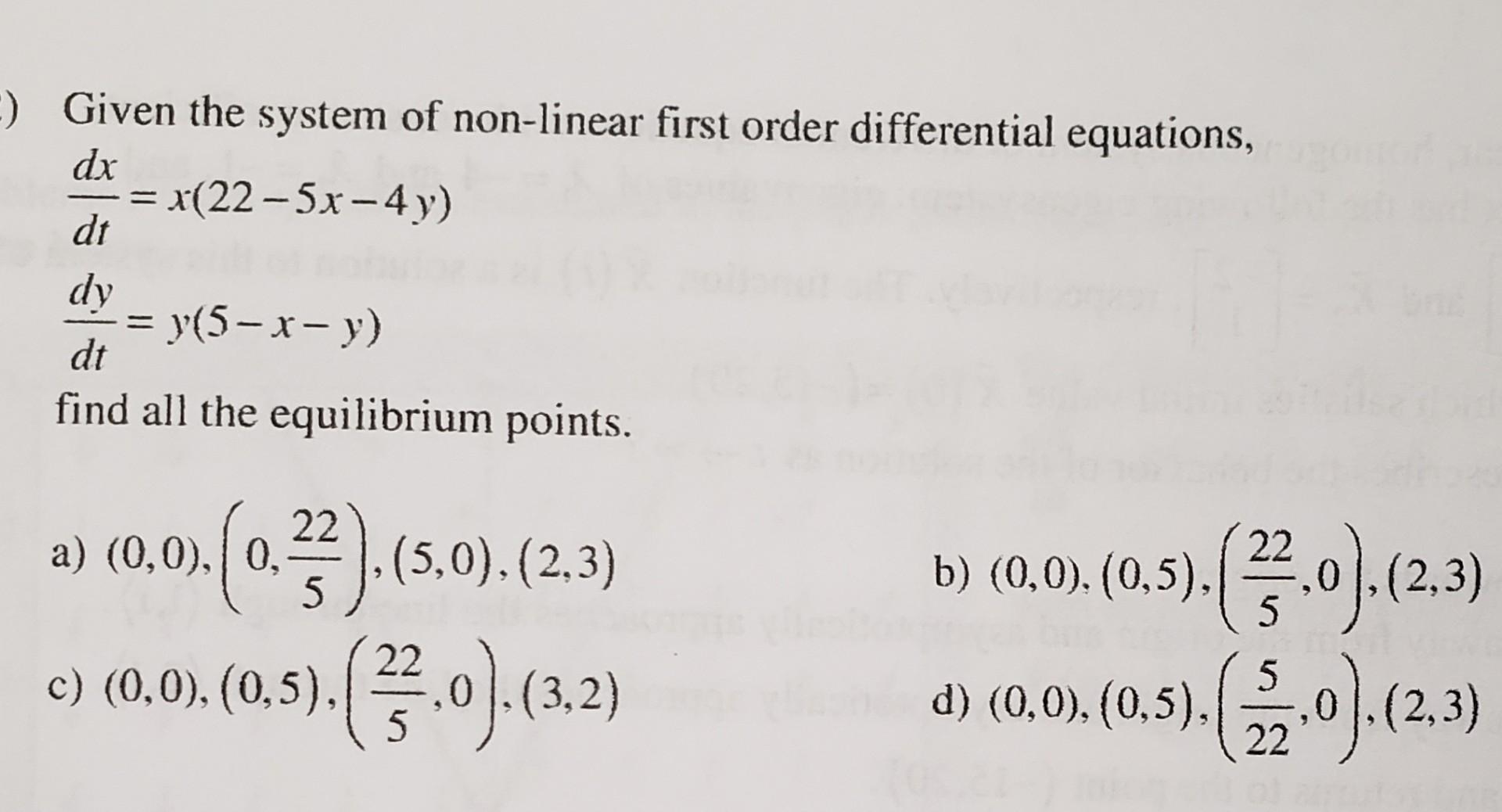 Solved Given the system of non-linear first order | Chegg.com