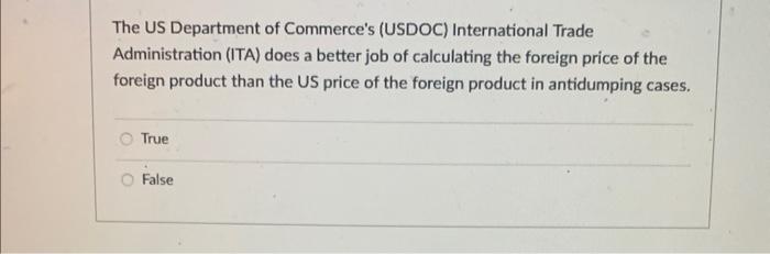 Solved The US Department of Commerce's (USDOC) International | Chegg.com