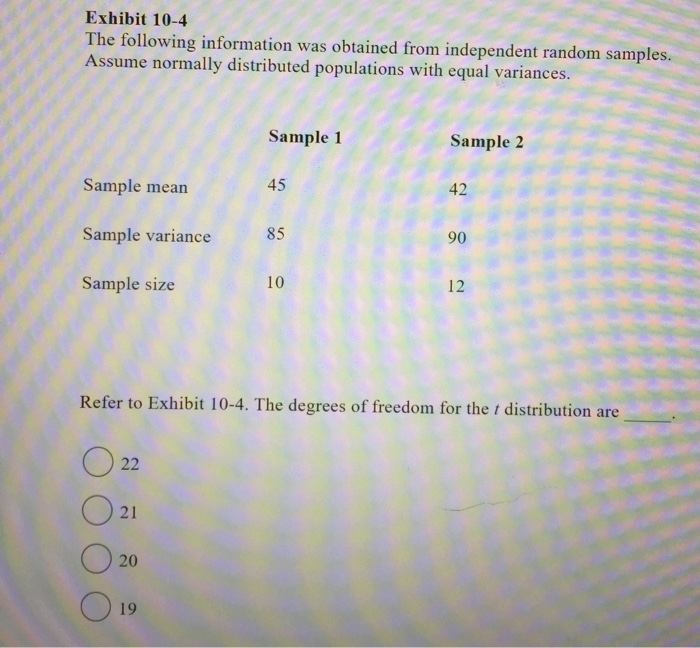 Solved Exhibit 10 4 The Following Information Was Obtained Chegg