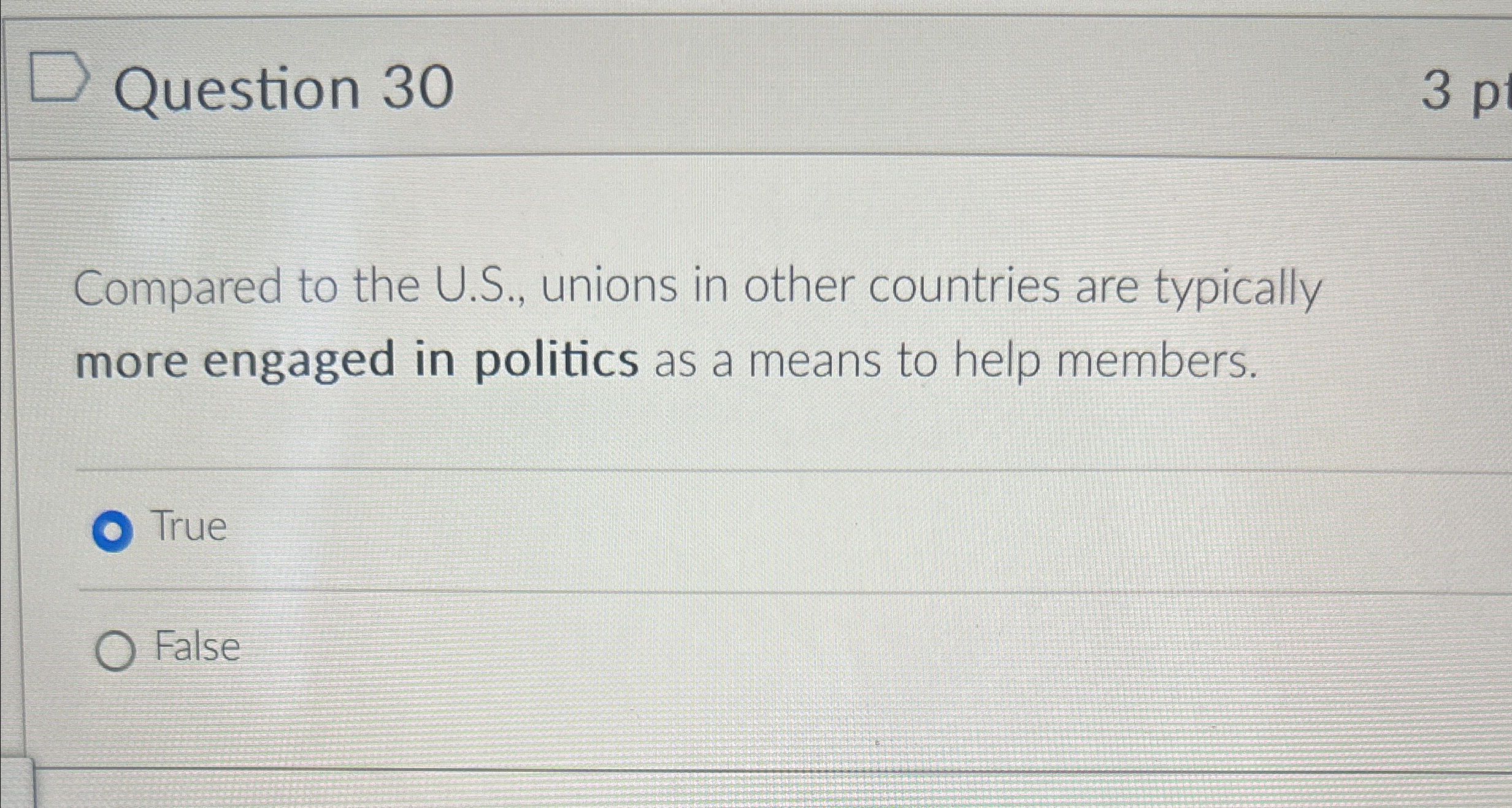 Solved Question 30Compared to the U.S., ﻿unions in other | Chegg.com