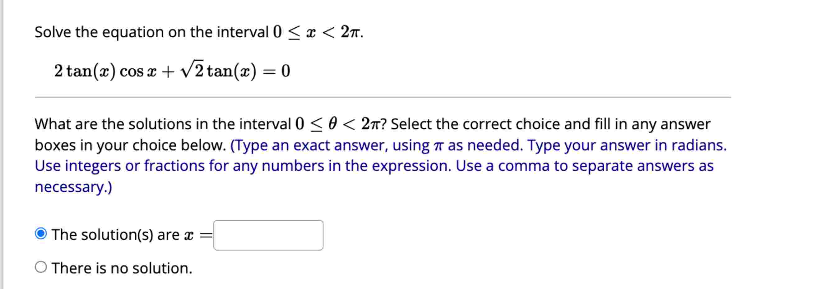 Solved Solve the equation on ﻿the interval | Chegg.com
