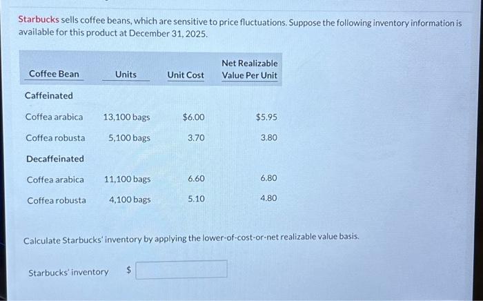Solved Starbucks sells coffee beans, which are sensitive to | Chegg.com