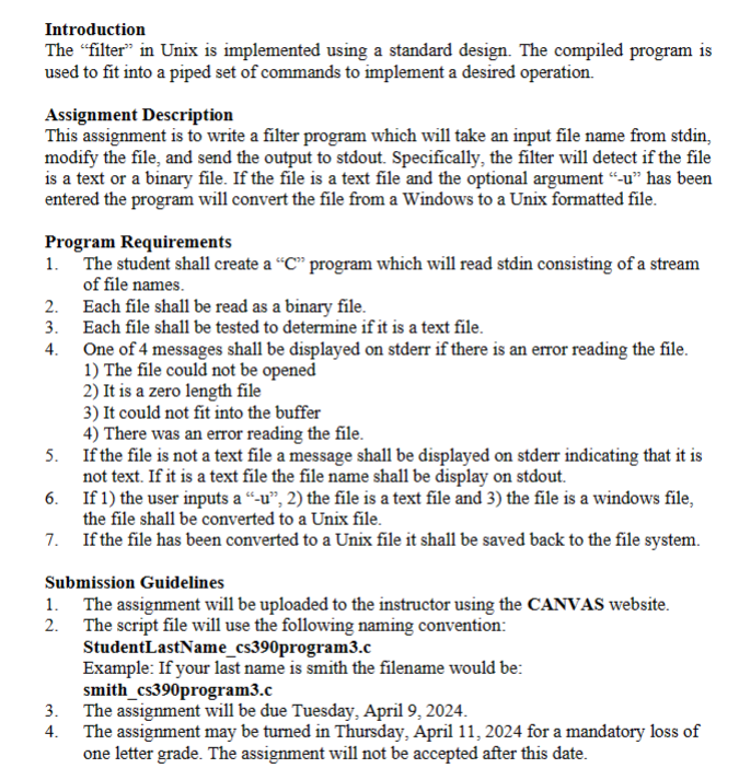 Solved introductionthe filter in unix is implemented using chegg