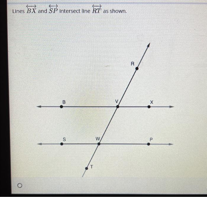 Solved Lines BX and SP intersect line RT as shown.Which of | Chegg.com