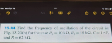 Solved 15.44 ﻿Find the frequency of oscillation of the | Chegg.com