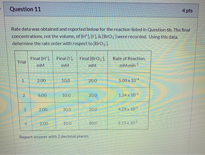 Solved Question 11 4 pts / Rate data was obtained and | Chegg.com