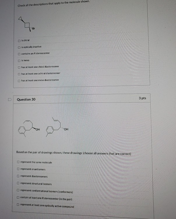 Solved Check all the descriptions that apply to the molecule | Chegg.com