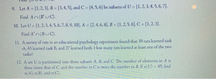 Solved 9. Let A = {1, 2, 3}, B = {3,4,5), and C = {4,5,6} be | Chegg.com
