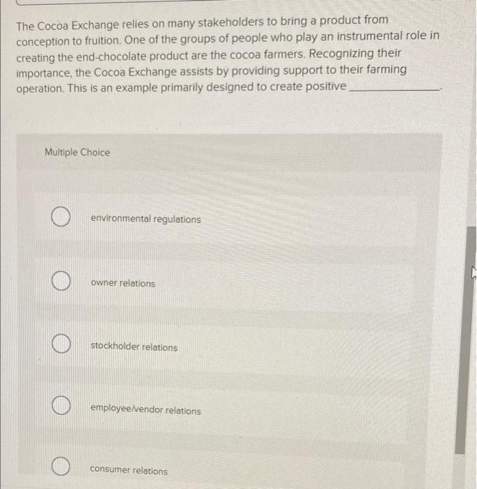 Solved Cocoa Exchange Values Social Responsiblity The Cocoa