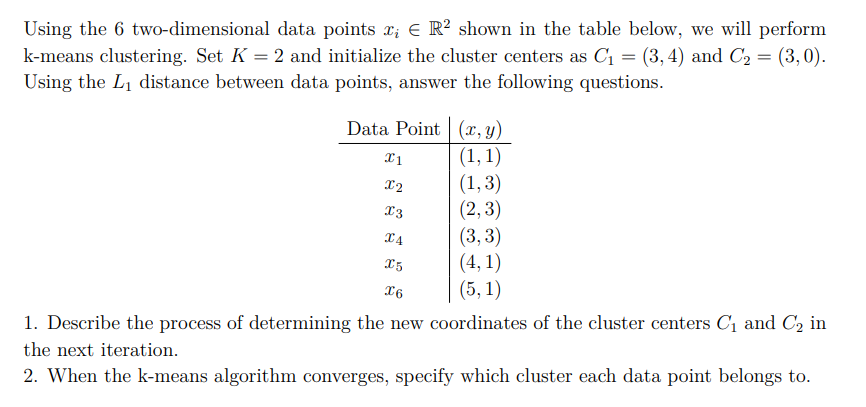 Using the 6 ﻿two-dimensional data points xiinR2 | Chegg.com