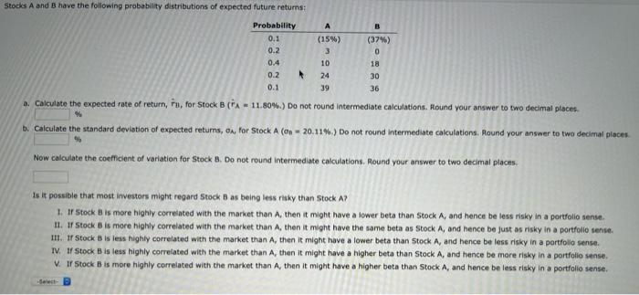 Solved Stocks A And B Have The Following Probability | Chegg.com