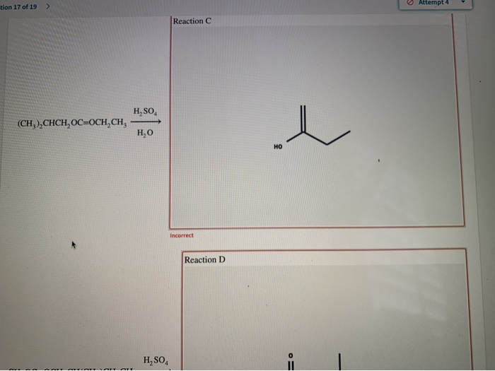 Solved Tion 17 Of 19 Attempt 4 Reaction C H So Ch Ch Chegg Com