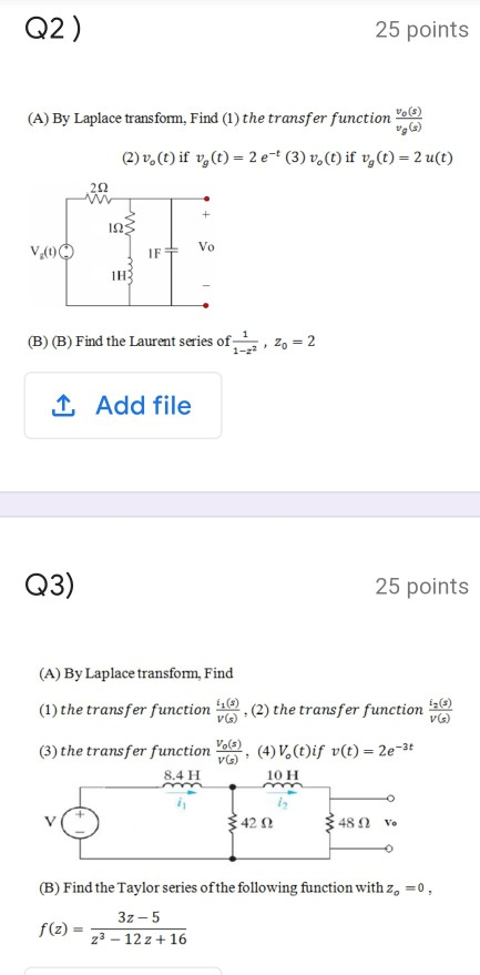 Solved Q2 25 Points A By Laplace Transform Find 1 T Chegg Com