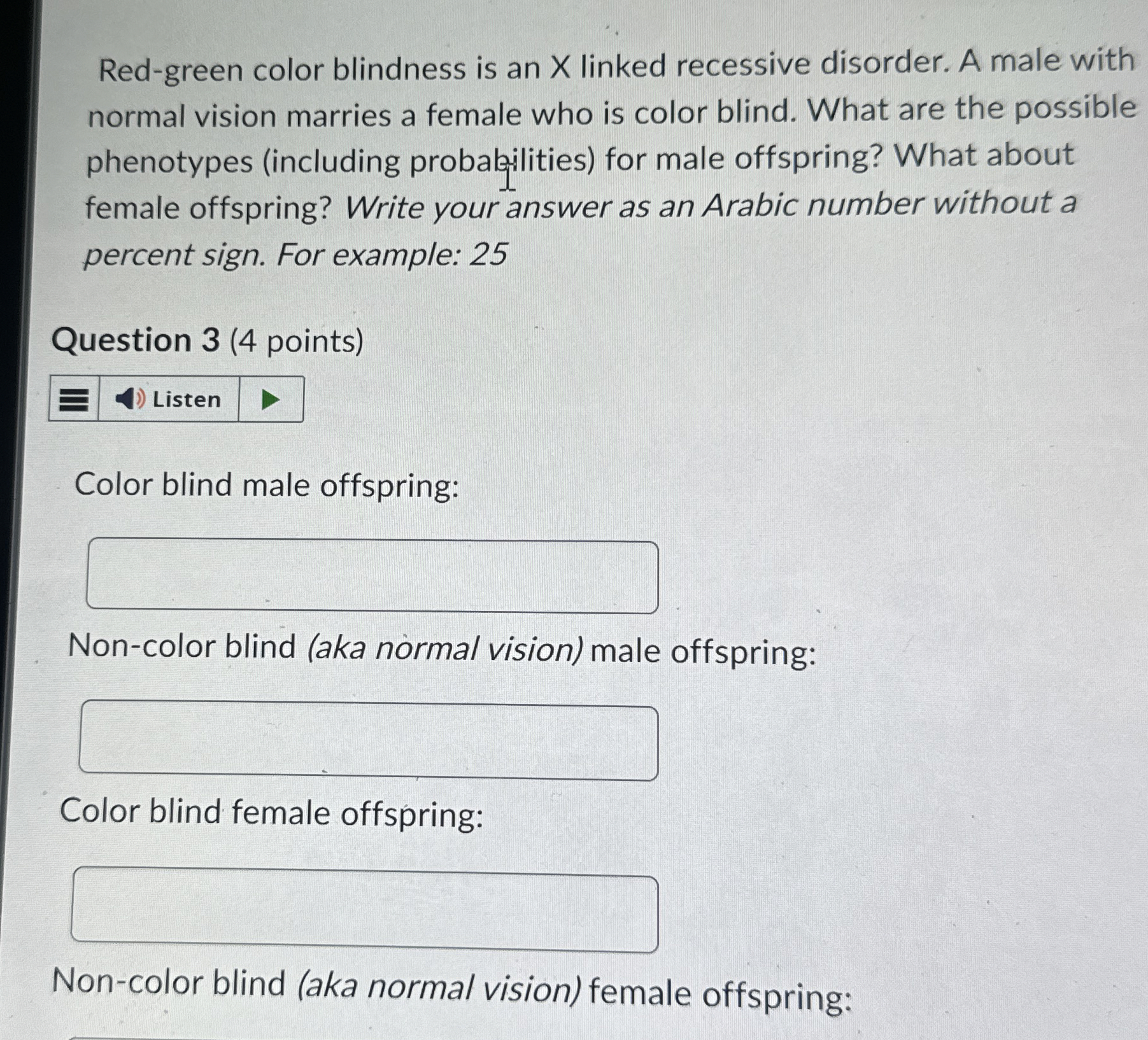 Redgreen color blindness is an X linked recessive