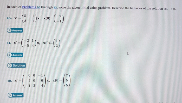 Solved In each of Problems 10 through 12, solve the given | Chegg.com