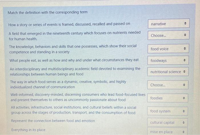 Solved Match the definition with the corresponding term 4 | Chegg.com