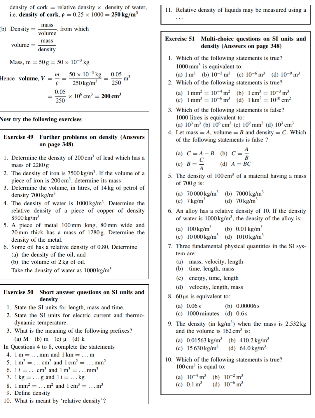Solved density of cork = ﻿relative density × ﻿density of